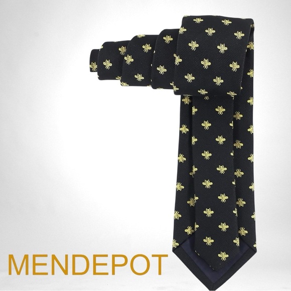 MENDEPOT Handsome Black and Gold Bee Tie - Picture 3 of 8